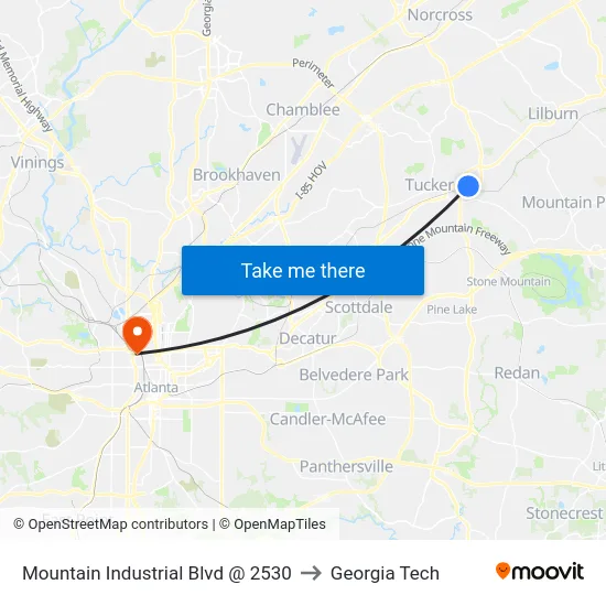 Mountain Industrial Blvd @ 2530 to Georgia Tech map