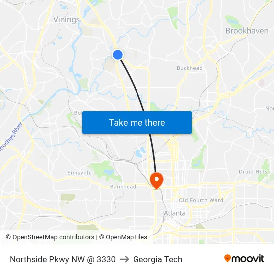 Northside Pkwy NW @ 3330 to Georgia Tech map