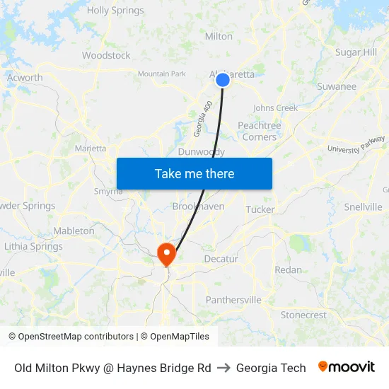 Old Milton Pkwy @ Haynes Bridge Rd to Georgia Tech map