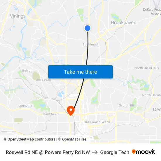 Roswell Rd NE @ Powers Ferry Rd NW to Georgia Tech map