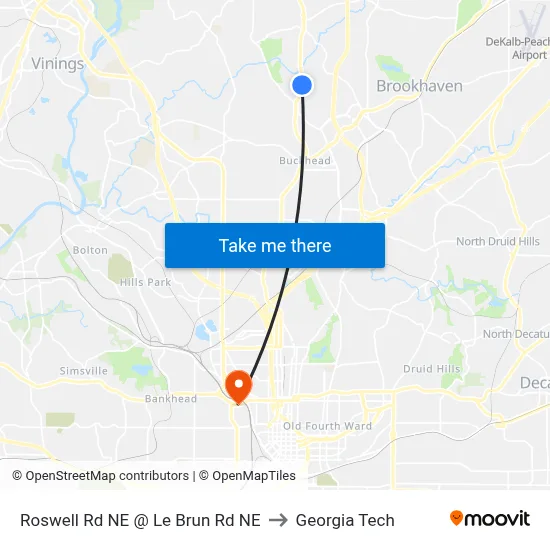Roswell Rd NE @ Le Brun Rd NE to Georgia Tech map