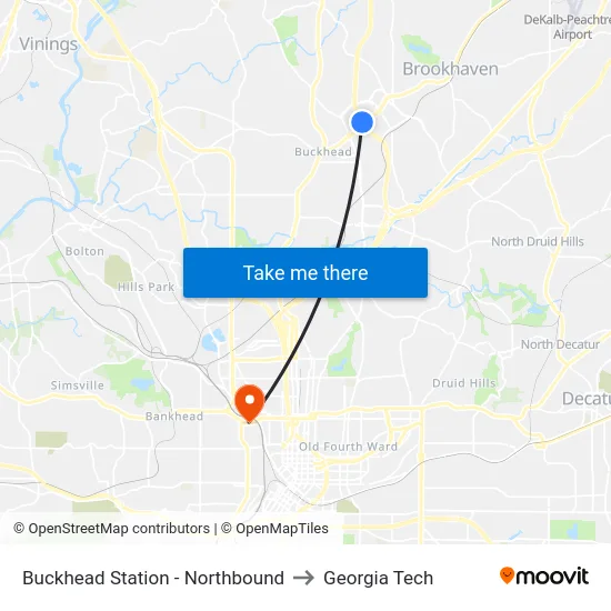 Buckhead Station - Northbound to Georgia Tech map