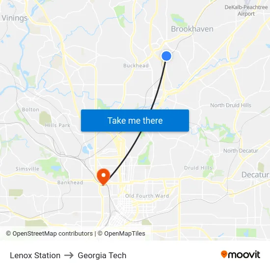 Lenox Station to Georgia Tech map