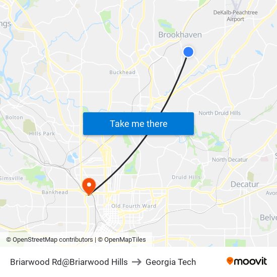 Briarwood Rd@Briarwood Hills to Georgia Tech map