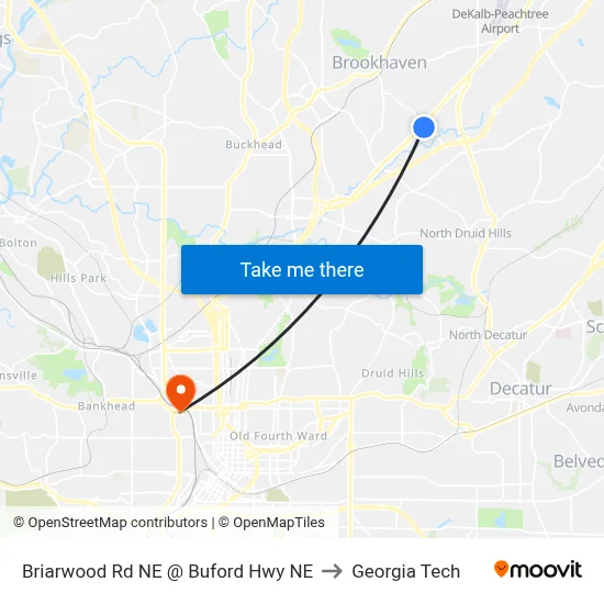 Briarwood Rd NE @ Buford Hwy NE to Georgia Tech map