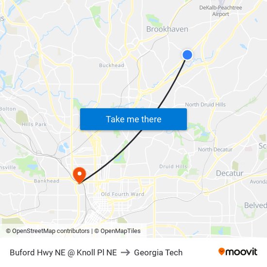 Buford Hwy NE @ Knoll Pl NE to Georgia Tech map