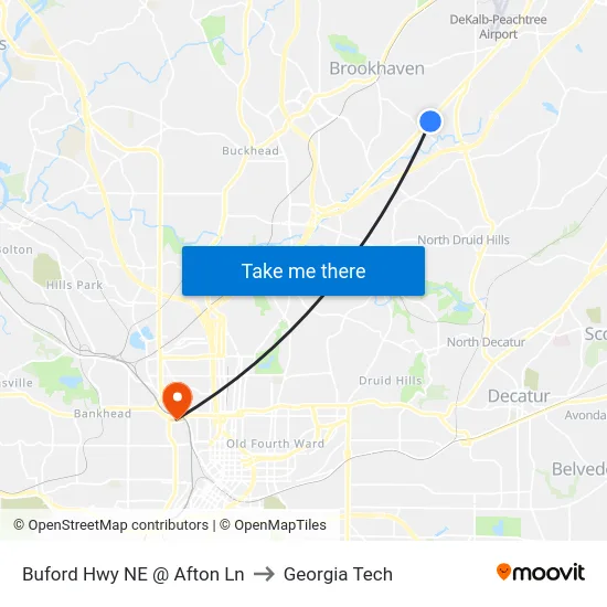 Buford Hwy NE @ Afton Ln to Georgia Tech map