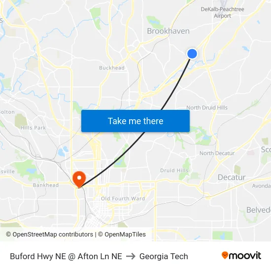 Buford Hwy NE @ Afton Ln NE to Georgia Tech map
