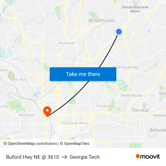 Buford Hwy NE @ 3610 to Georgia Tech map