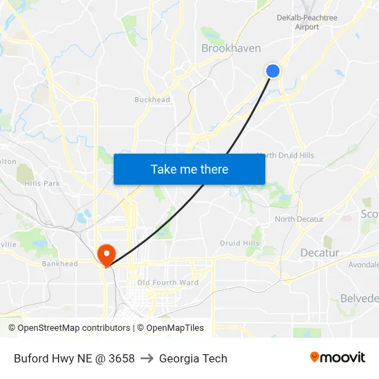 Buford Hwy NE @ 3658 to Georgia Tech map