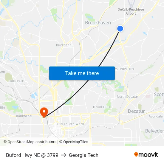 Buford Hwy NE @ 3799 to Georgia Tech map