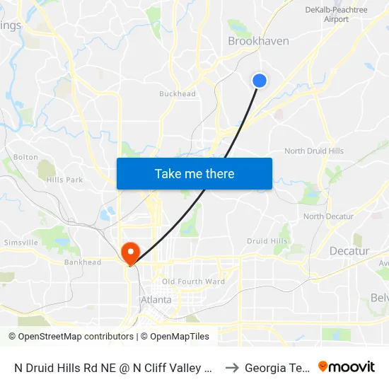 N Druid Hills Rd NE @ N Cliff Valley Way to Georgia Tech map