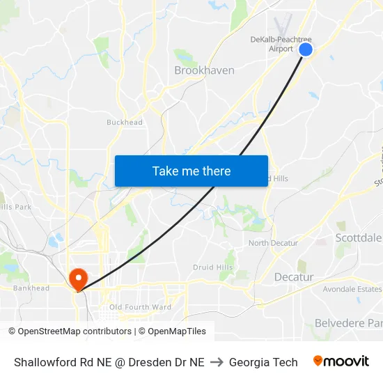 Shallowford Rd NE @ Dresden Dr NE to Georgia Tech map