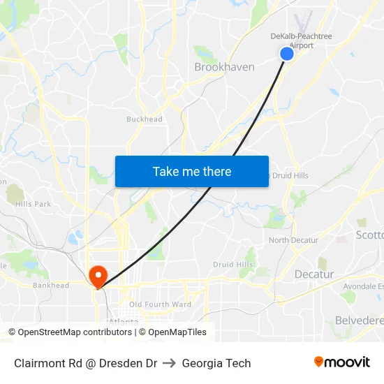Clairmont Rd @ Dresden Dr to Georgia Tech map