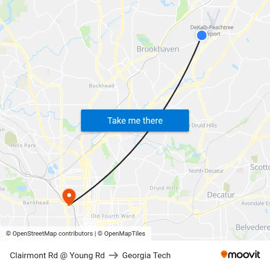 Clairmont Rd @ Young Rd to Georgia Tech map