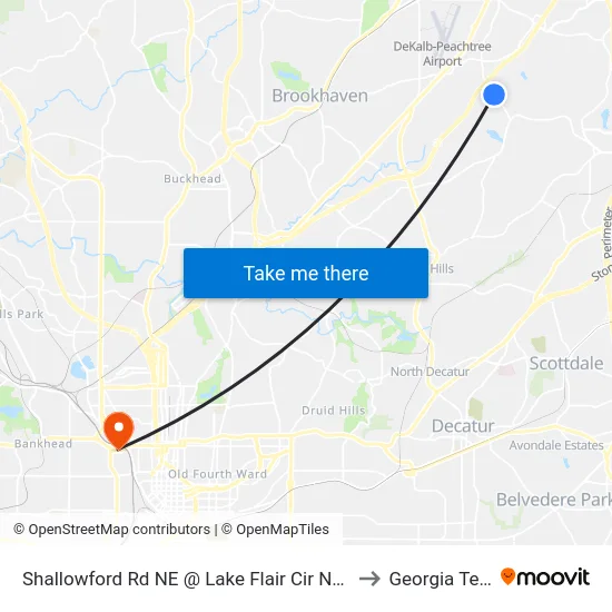 Shallowford Rd NE @ Lake Flair Cir NE (N) to Georgia Tech map