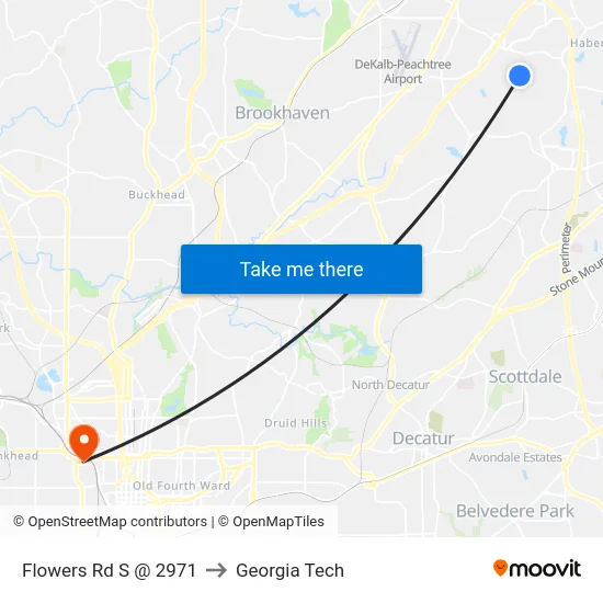 Flowers Rd S @ 2971 to Georgia Tech map