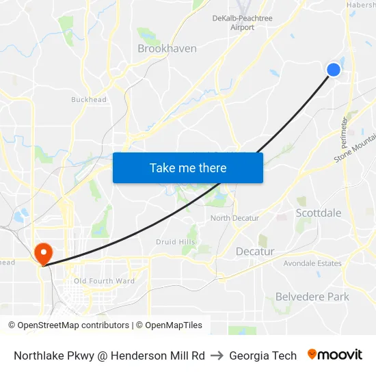 Northlake Pkwy @ Henderson Mill Rd to Georgia Tech map
