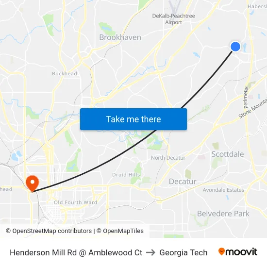 Henderson Mill Rd @ Amblewood Ct to Georgia Tech map