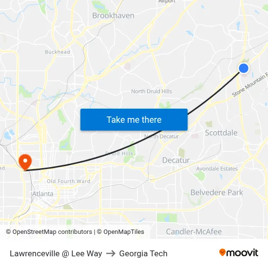 Lawrenceville @ Lee Way to Georgia Tech map