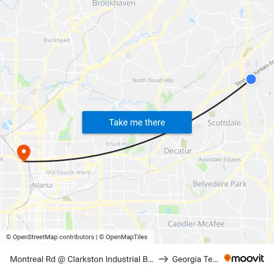 Montreal Rd @ Clarkston Industrial Blvd to Georgia Tech map