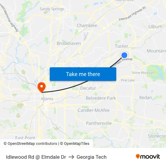 Idlewood Rd @ Elmdale Dr to Georgia Tech map