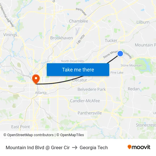 Mountain Ind Blvd @ Greer Cir to Georgia Tech map