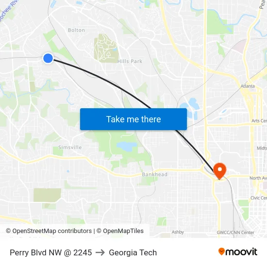 Perry Blvd NW @ 2245 to Georgia Tech map