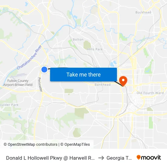 Donald L Hollowell Pkwy @ Harwell Rd NW to Georgia Tech map