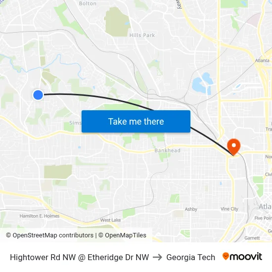 Hightower Rd NW @ Etheridge Dr NW to Georgia Tech map