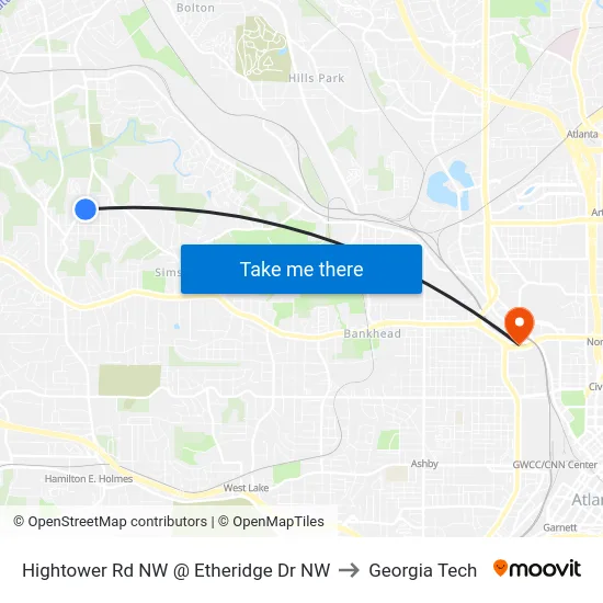 Hightower Rd NW @ Etheridge Dr NW to Georgia Tech map