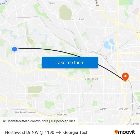 Northwest Dr NW @ 1190 to Georgia Tech map