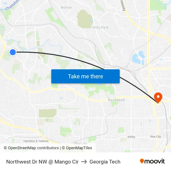 Northwest Dr NW @ Mango Cir to Georgia Tech map