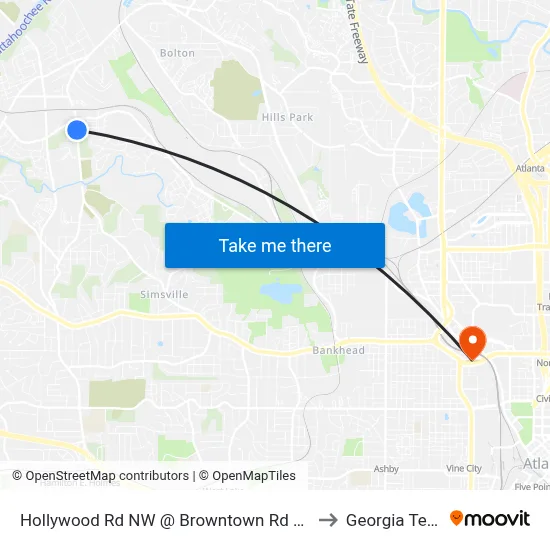 Hollywood Rd NW @ Browntown Rd NW to Georgia Tech map