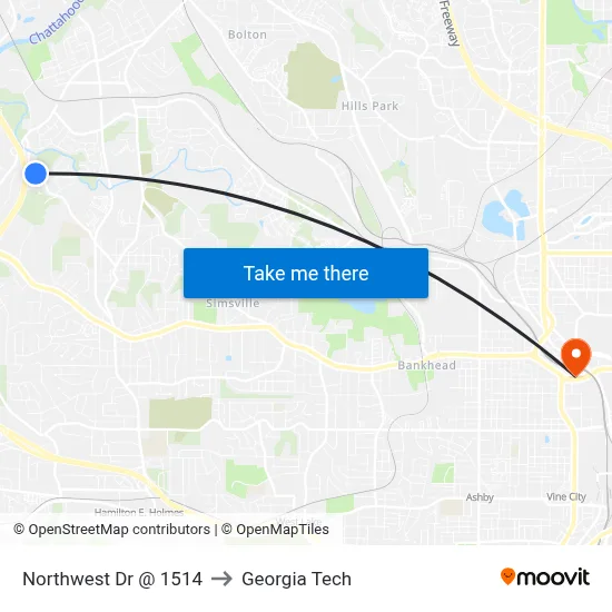 Northwest Dr @ 1514 to Georgia Tech map