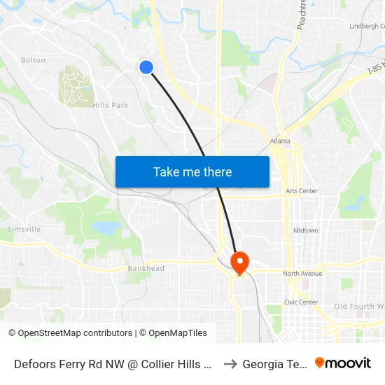 Defoors Ferry Rd NW @ Collier Hills Way to Georgia Tech map