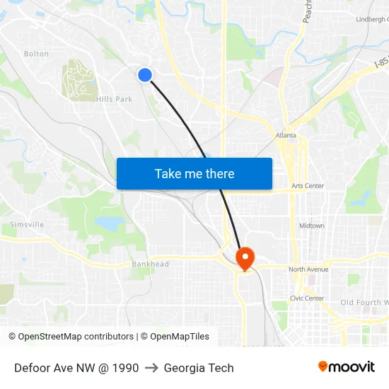 Defoor Ave NW @ 1990 to Georgia Tech map