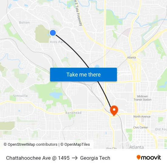 Chattahoochee Ave @ 1495 to Georgia Tech map