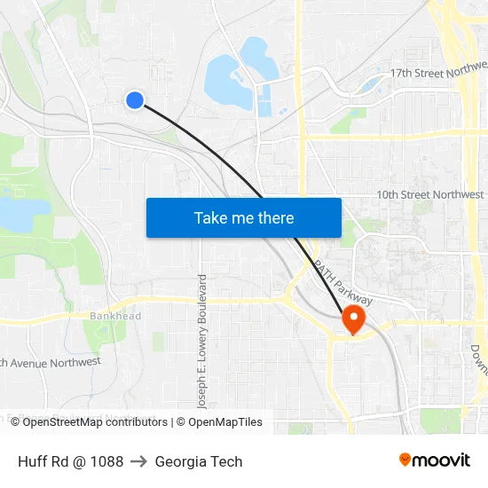 Huff Rd @ 1088 to Georgia Tech map