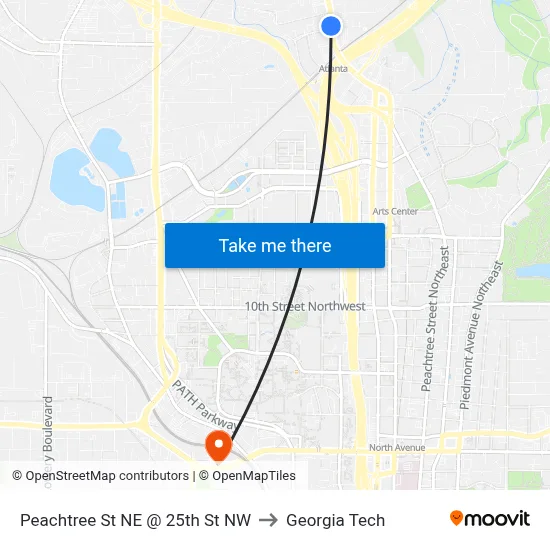 Peachtree St NE @ 25th St NW to Georgia Tech map