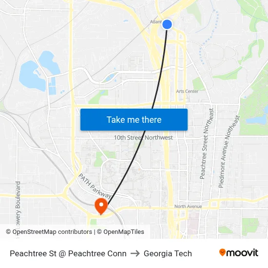 Peachtree St @ Peachtree Conn to Georgia Tech map