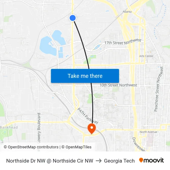 Northside Dr NW @ Northside Cir NW to Georgia Tech map