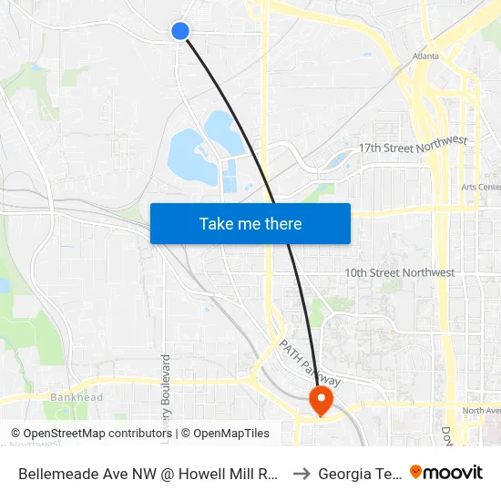 Bellemeade Ave NW @ Howell Mill Rd NW to Georgia Tech map