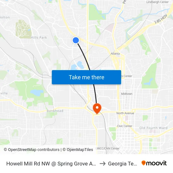 Howell Mill Rd NW @ Spring Grove Ave to Georgia Tech map