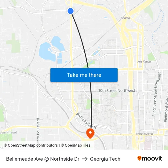 Bellemeade Ave @ Northside Dr to Georgia Tech map