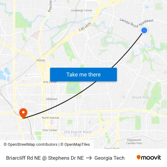 Briarcliff Rd NE @ Stephens Dr NE to Georgia Tech map