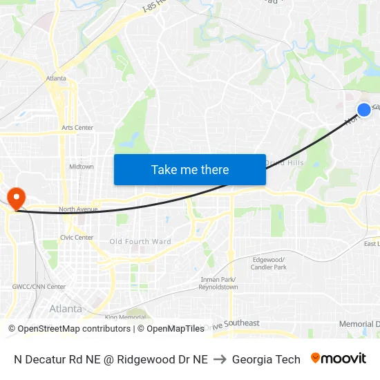 N Decatur Rd NE @ Ridgewood Dr NE to Georgia Tech map
