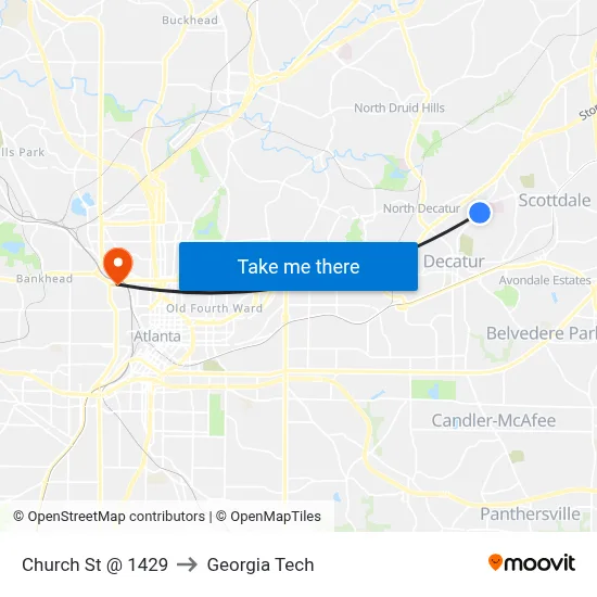 Church St @ 1429 to Georgia Tech map
