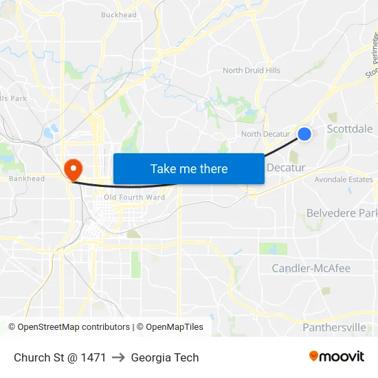 Church St @ 1471 to Georgia Tech map