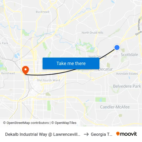 Dekalb Industrial Way @ Lawrenceville Hwy to Georgia Tech map